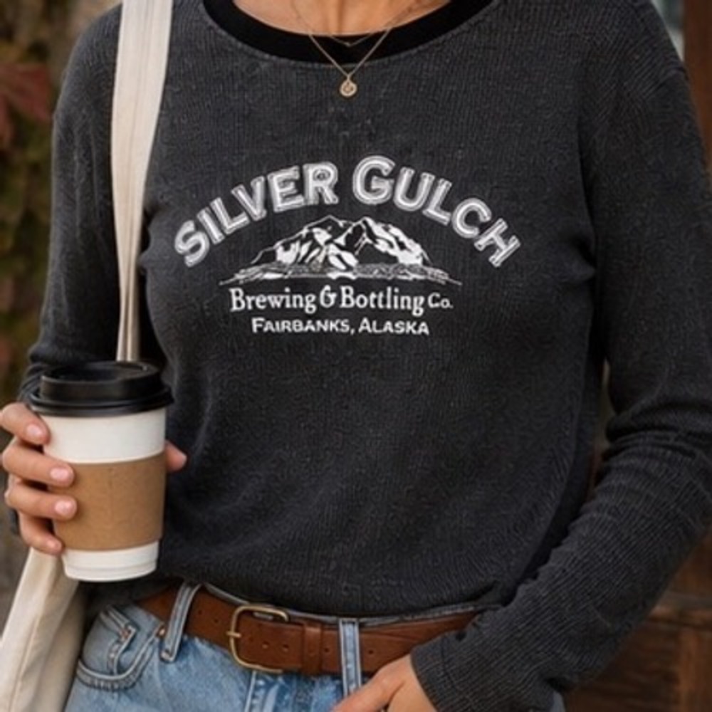 Lighthouse Apparel Silver Gulch Brewing Alaska Thermal Waffle Knit Shirt Gray L